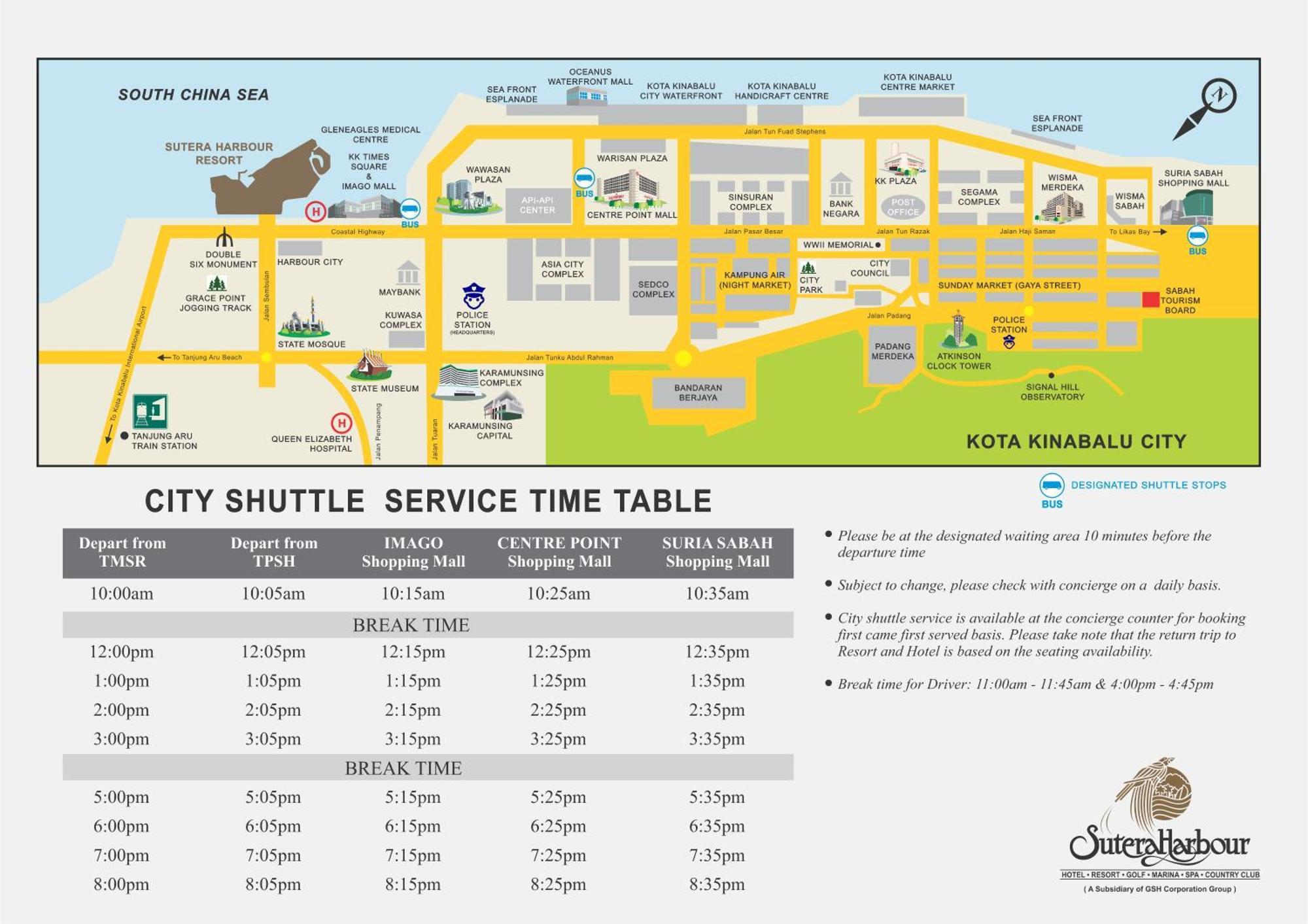 Hotel The Pacific Sutera Kota Kinabalu Esterno foto City Shuttle Service Timetable